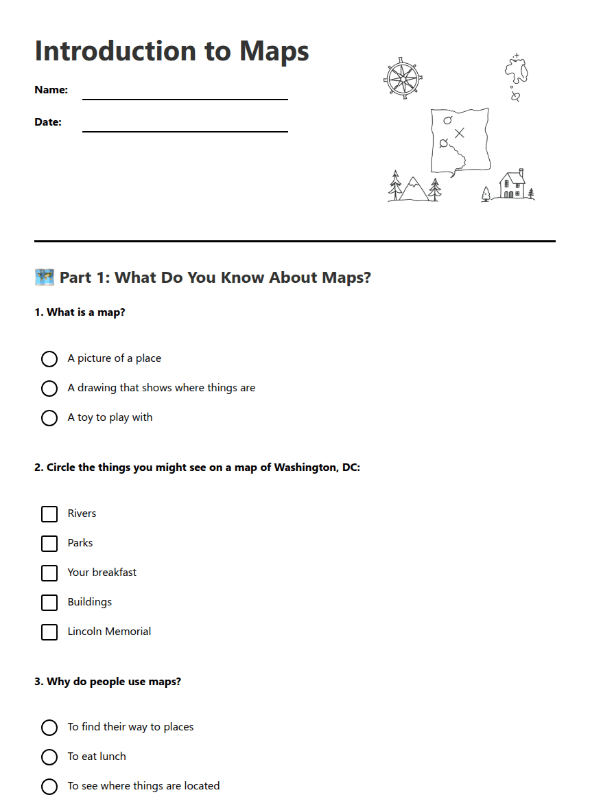 Introduction to Maps worksheet preview