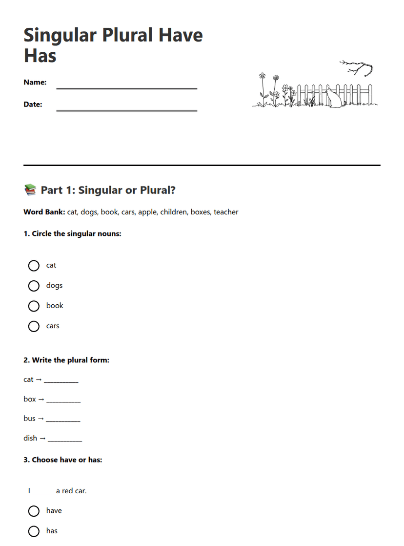 Singular Plural Have Has