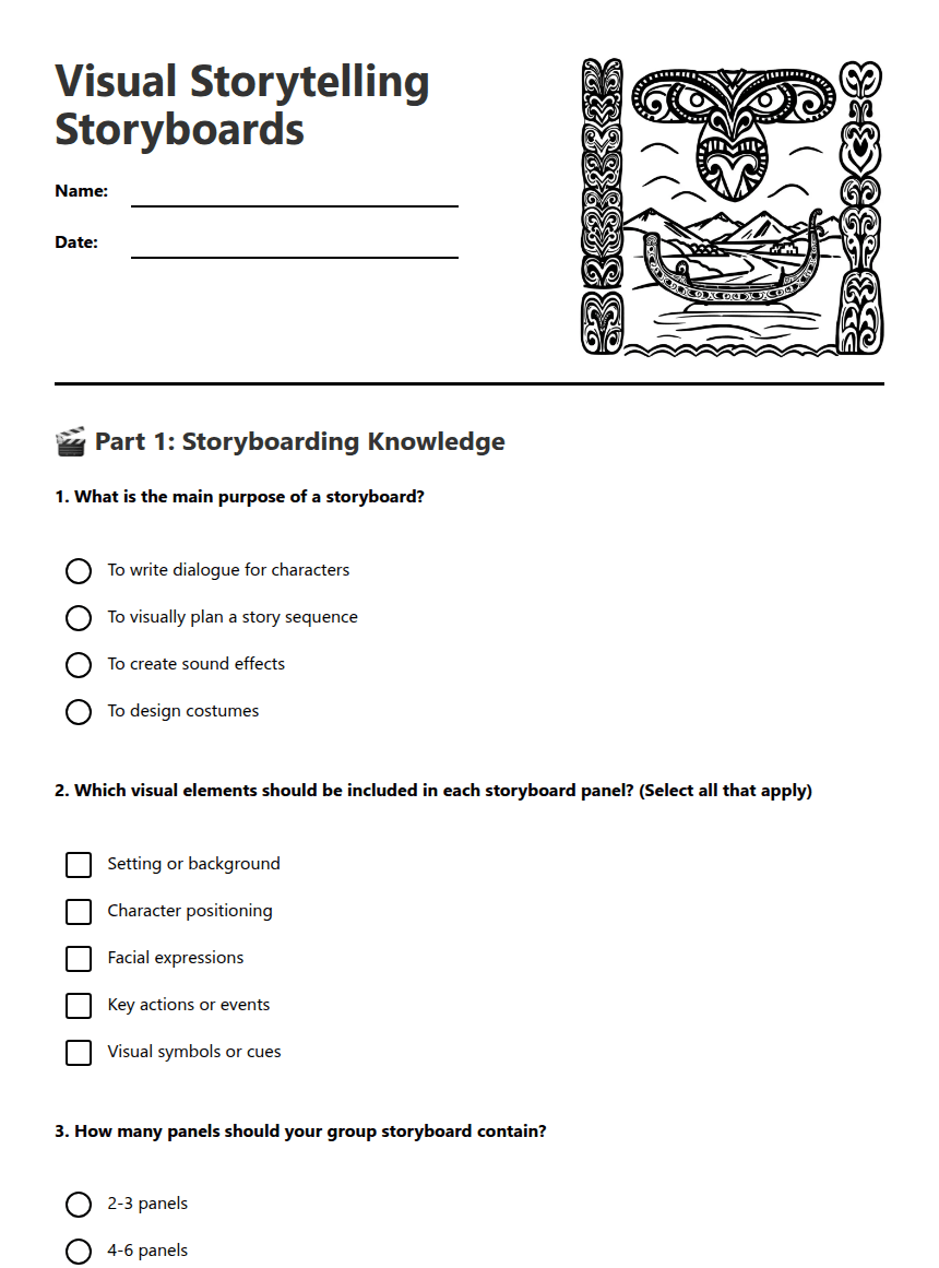Visual Storytelling Storyboards worksheet preview