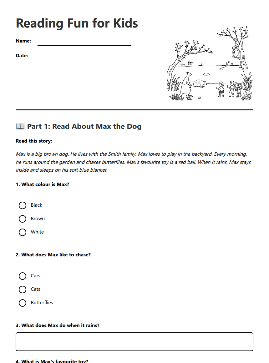 Reading Fun for Kids worksheet preview