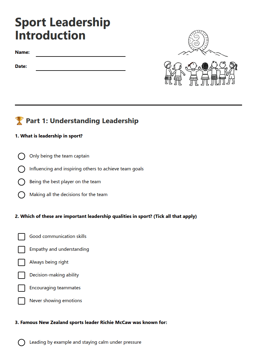 Sport Leadership Introduction worksheet preview