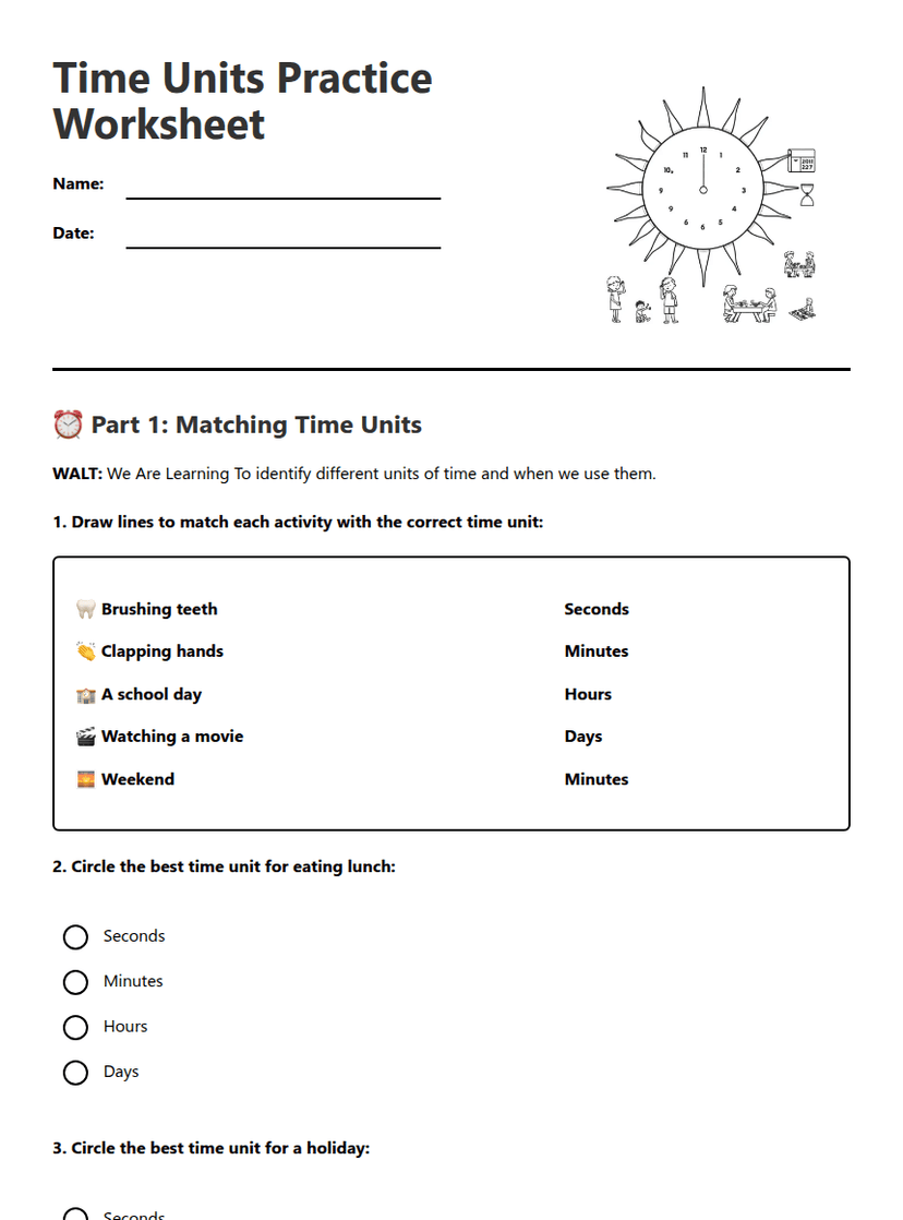 Time Units Practice Worksheet