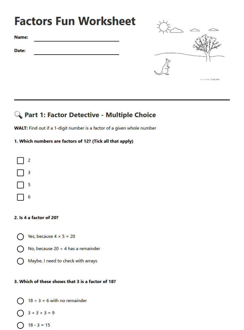 Factors Fun Worksheet