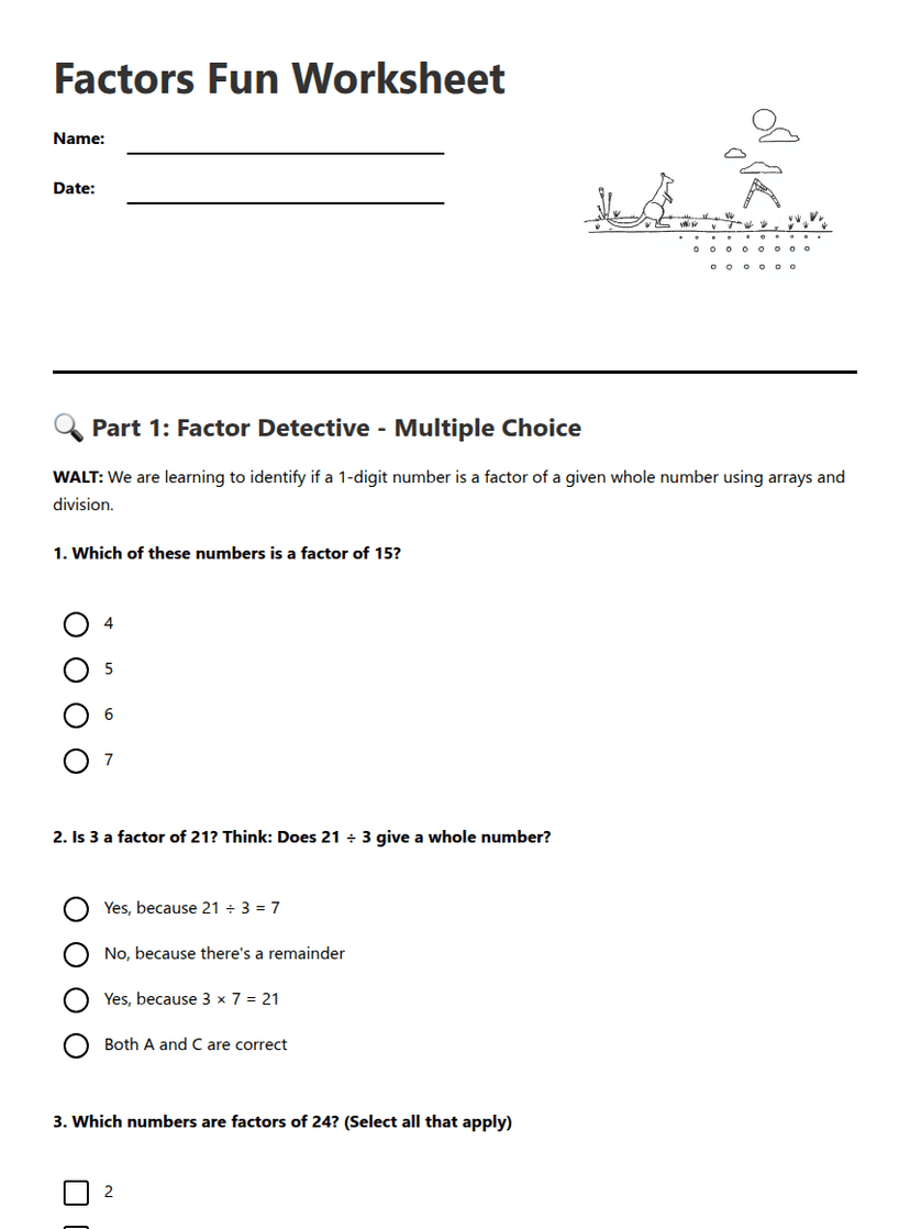 Factors Fun Worksheet