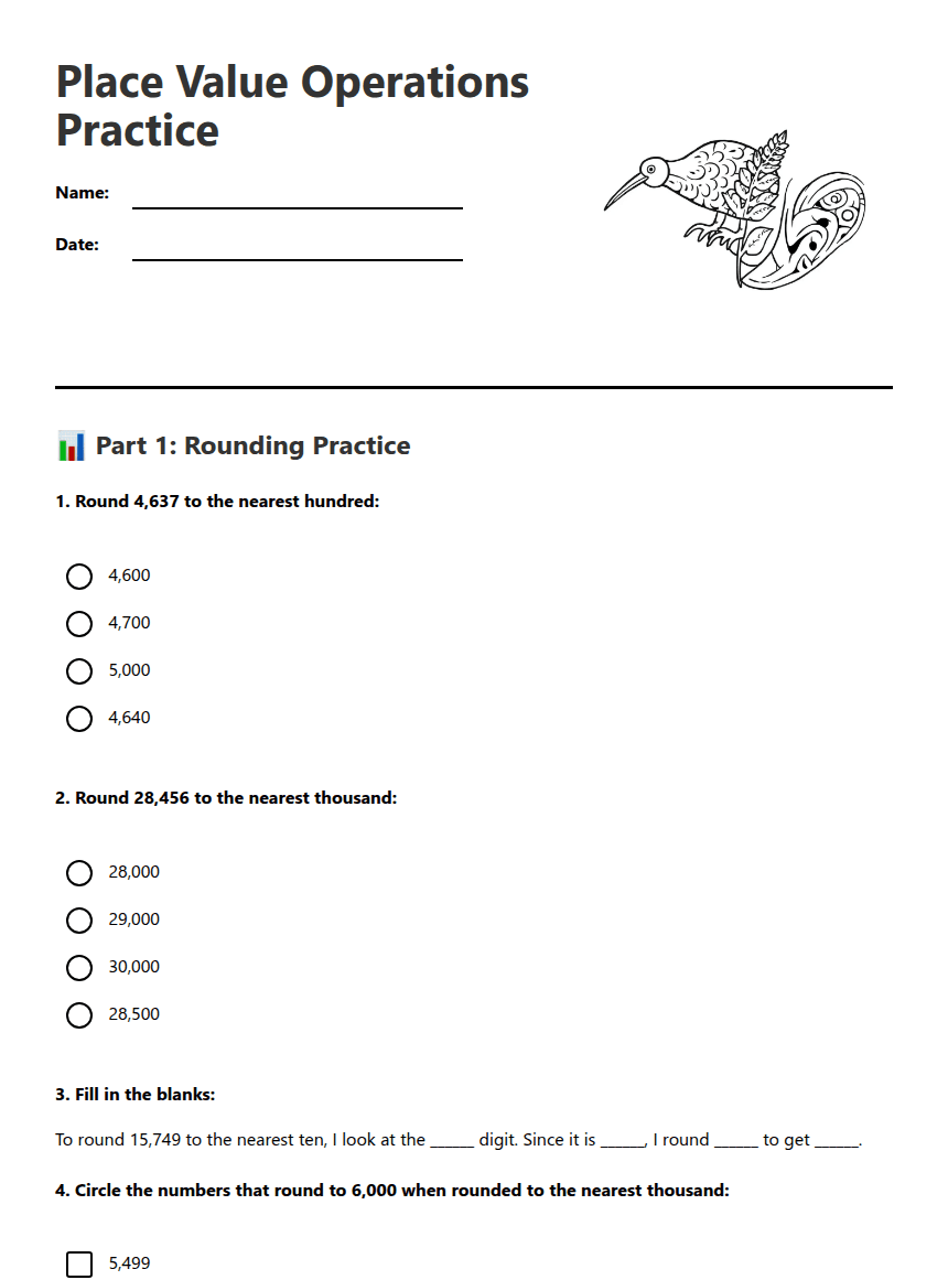Place Value Operations Practice worksheet preview