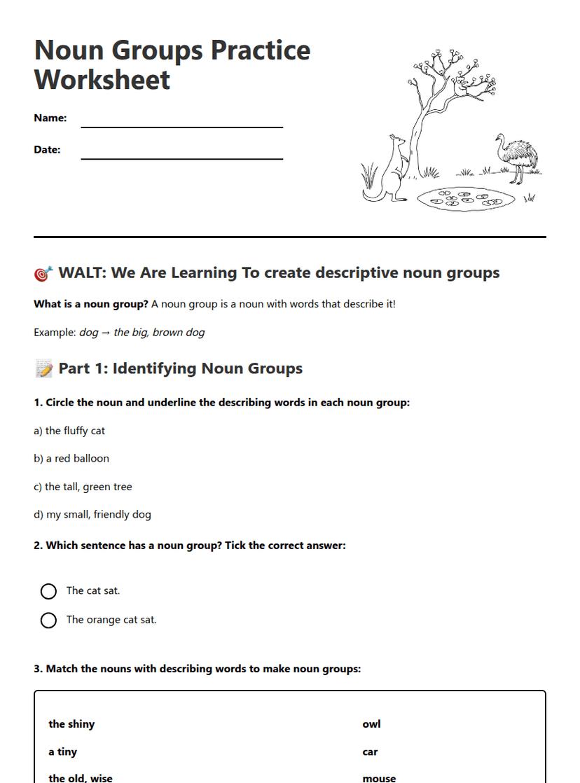 Noun Groups Practice Worksheet