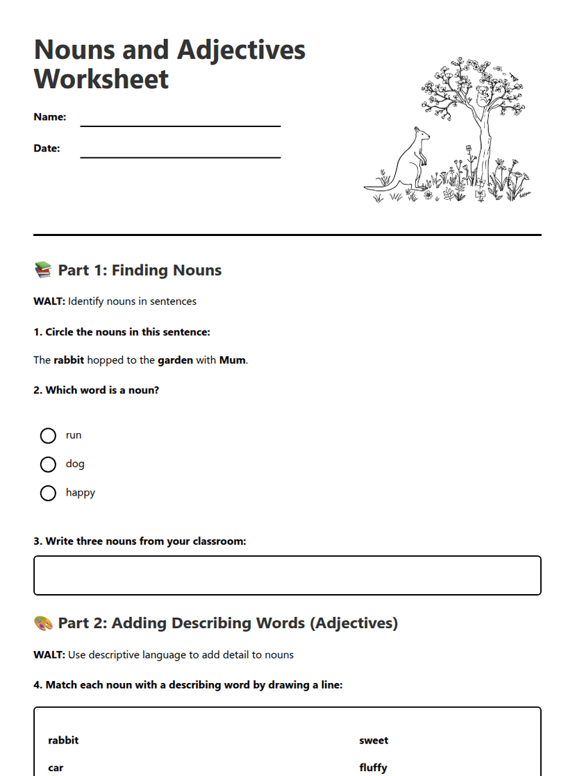 Nouns and Adjectives Worksheet