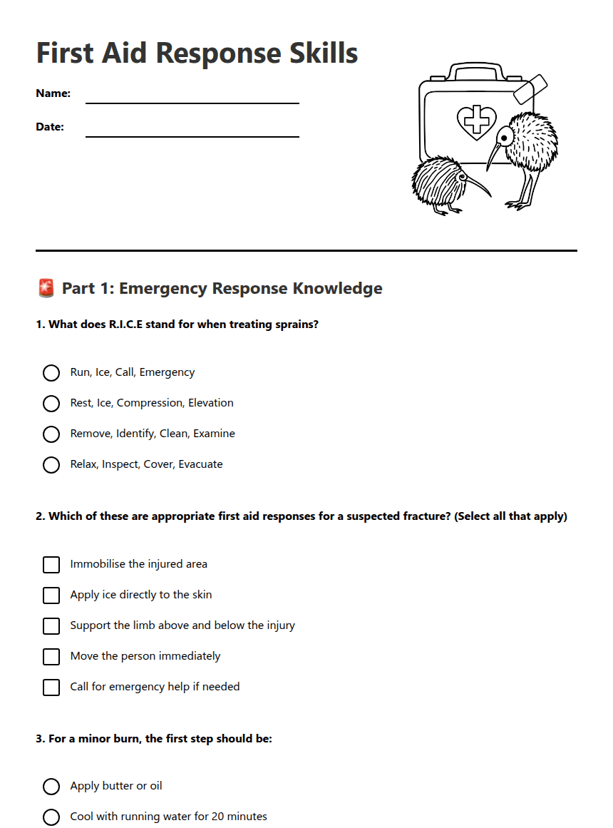 First Aid Response Skills worksheet preview