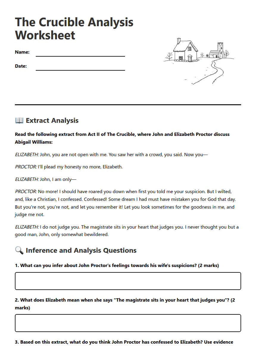 The Crucible Analysis Worksheet worksheet preview