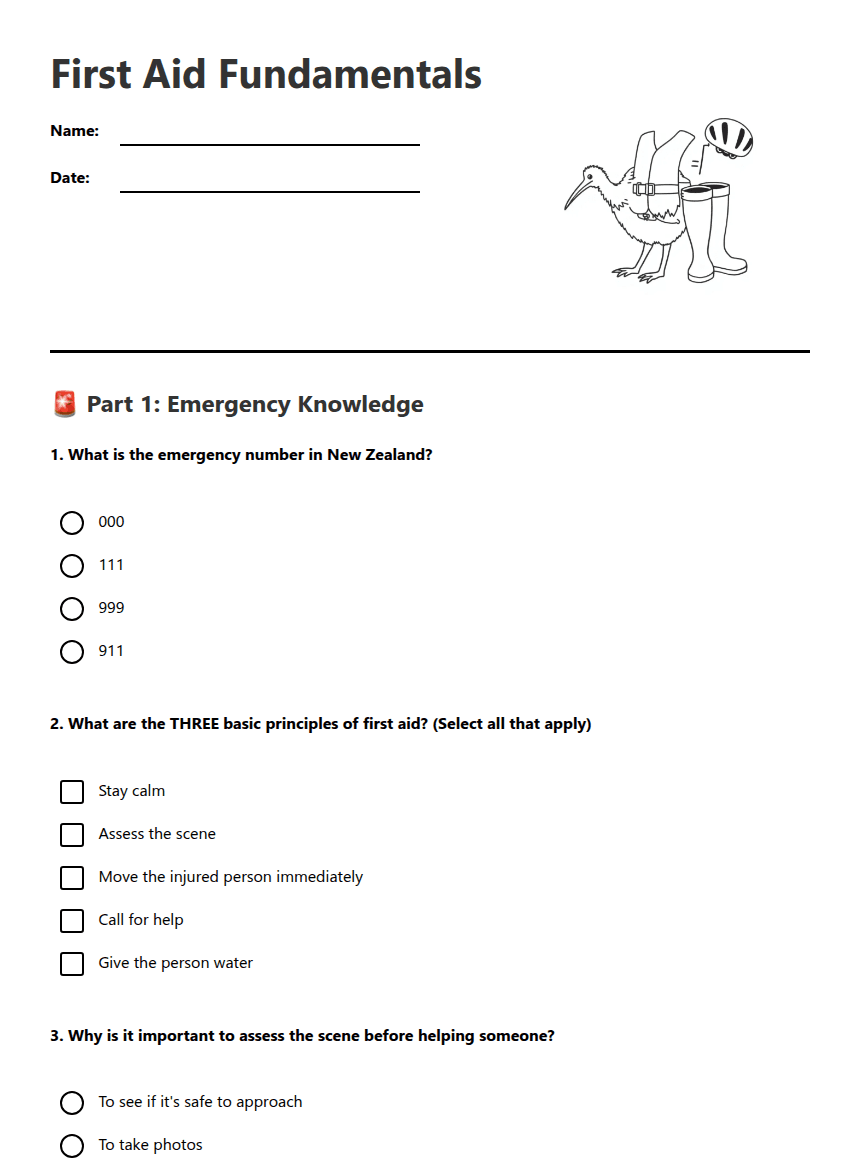 First Aid Fundamentals worksheet preview