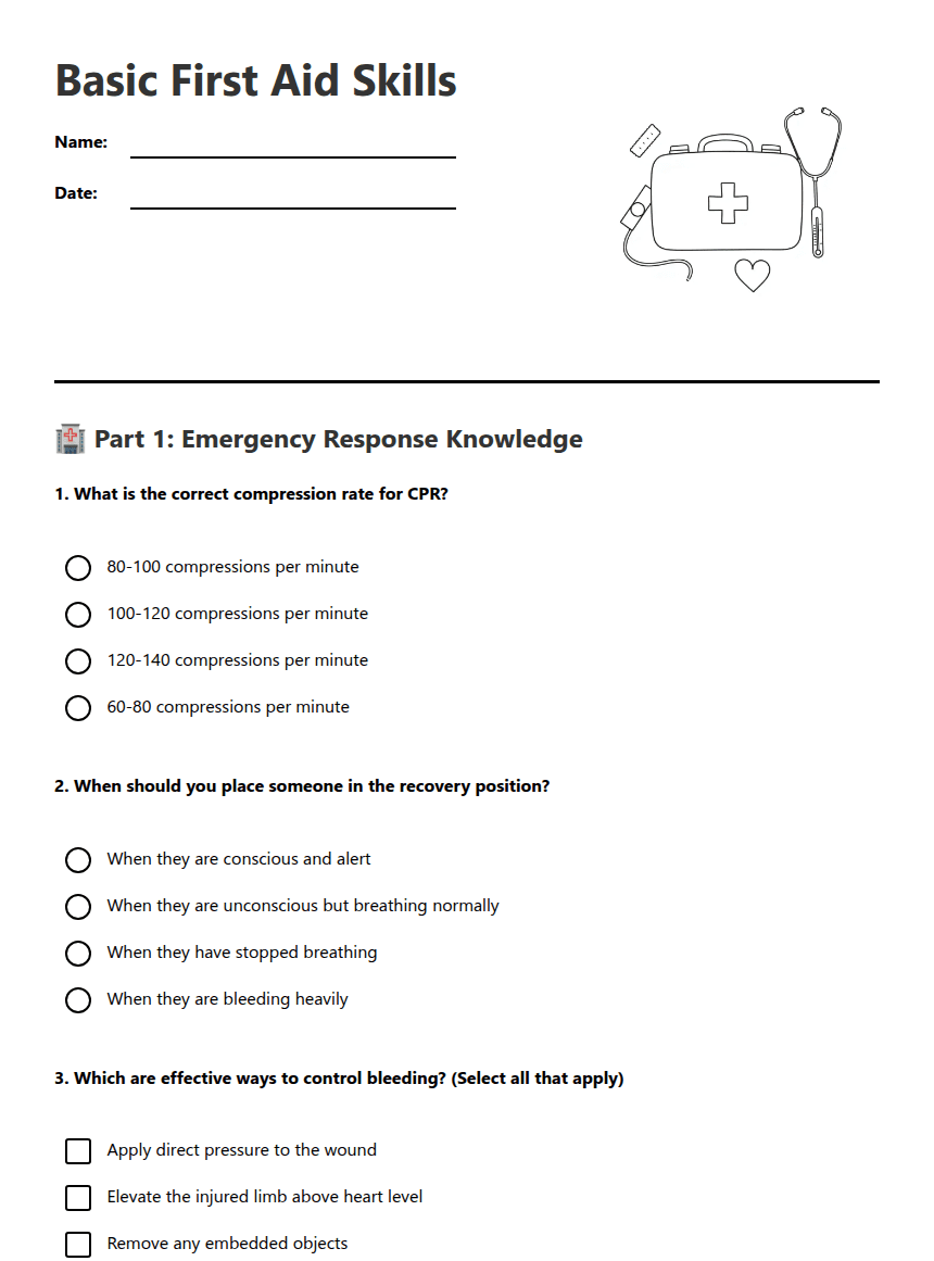 Basic First Aid Skills worksheet preview