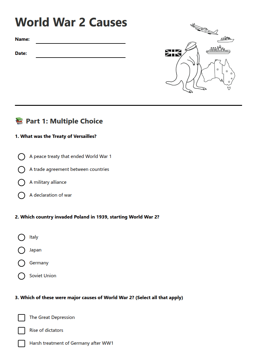 World War 2 Causes worksheet preview