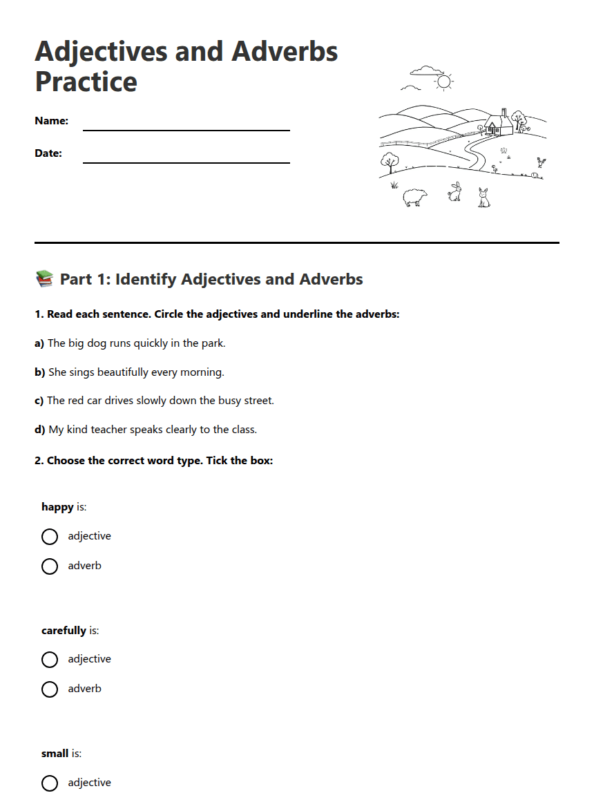 Adjectives and Adverbs Practice worksheet preview