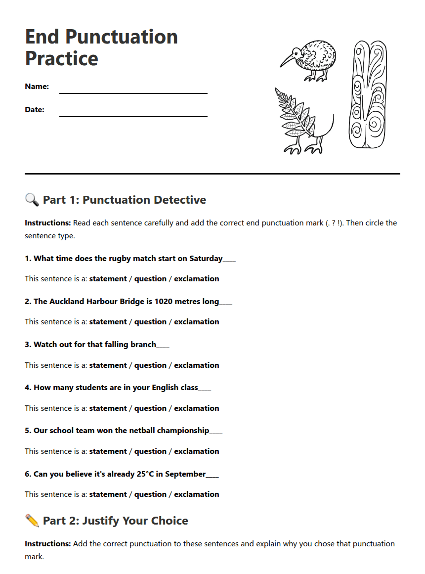 End Punctuation Practice worksheet preview