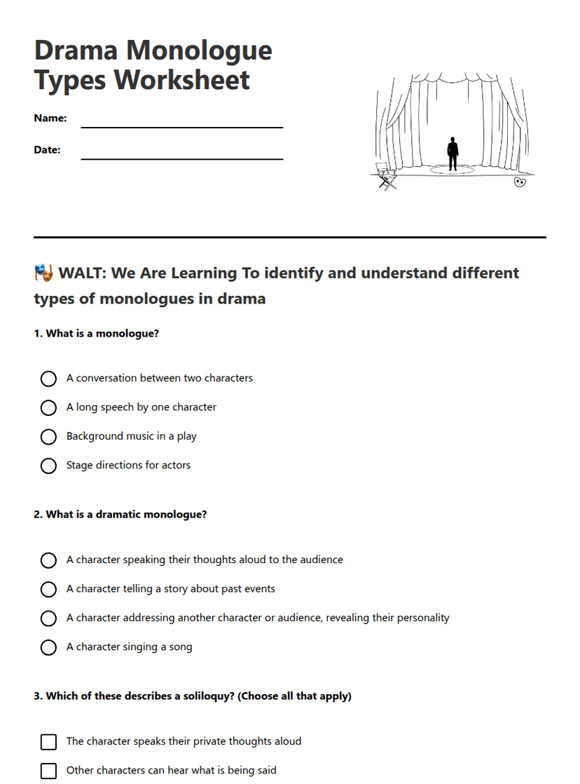 Drama Monologue Types Worksheet