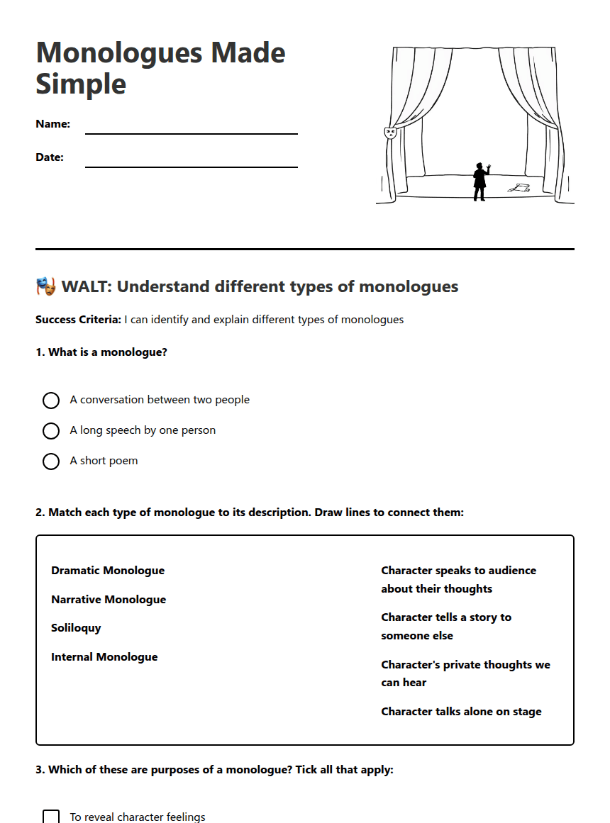 Monologues Made Simple worksheet preview