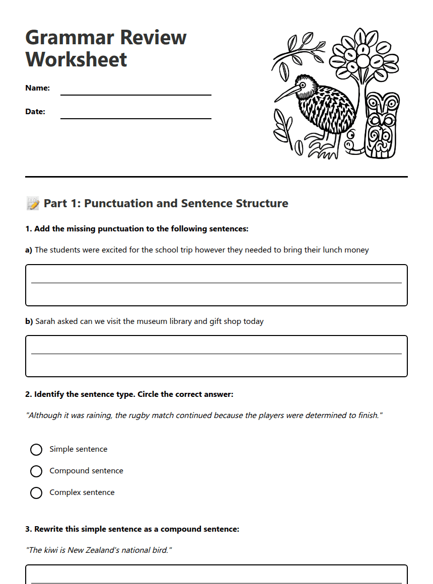 Grammar Review Worksheet worksheet preview