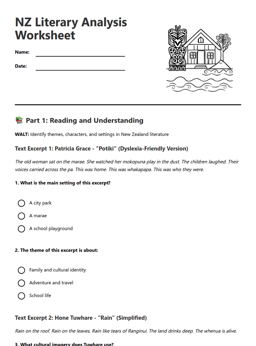 NZ Literary Analysis Worksheet