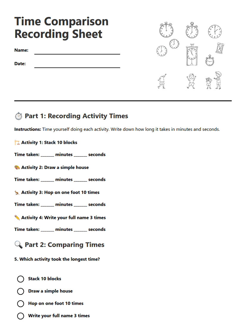 Time Comparison Recording Sheet