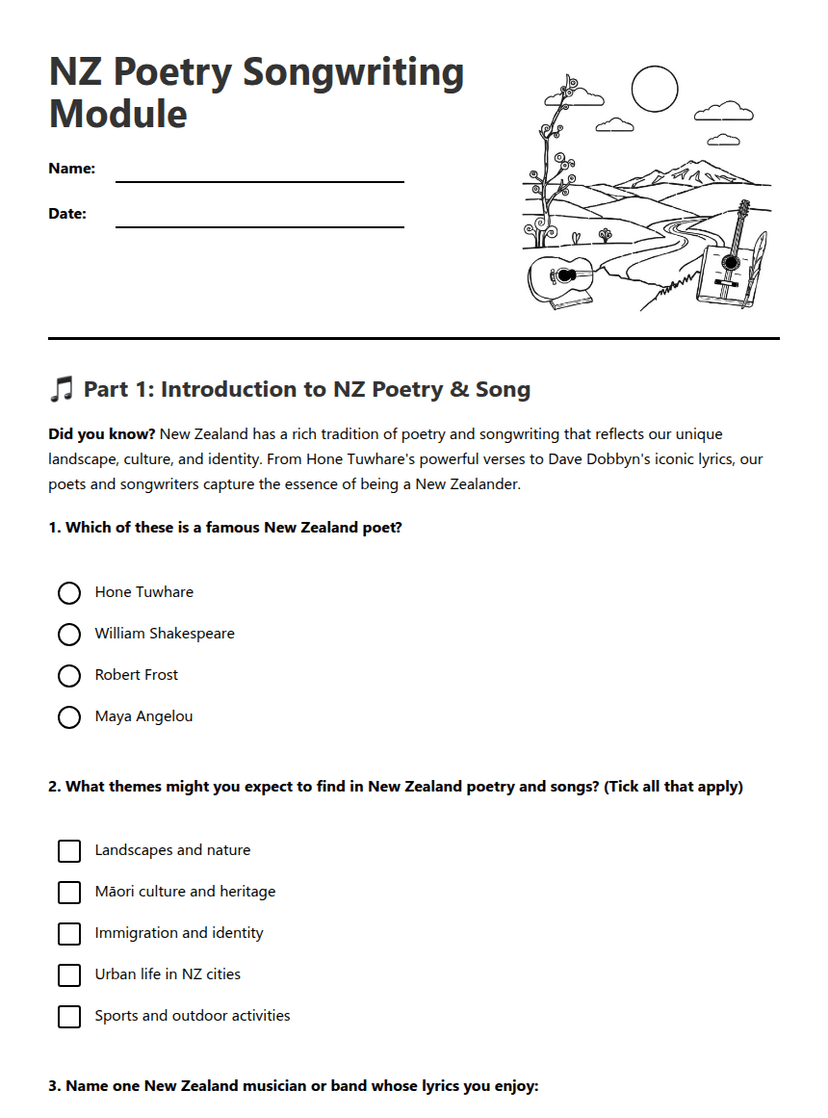 NZ Poetry Songwriting Module