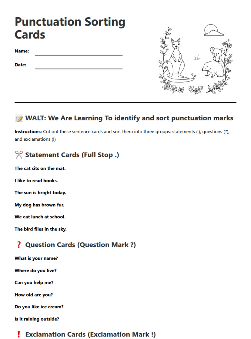 Punctuation Sorting Cards