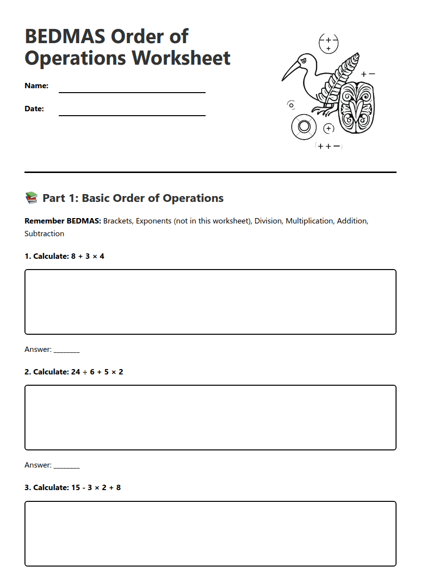 BEDMAS Order Operations Worksheet worksheet preview