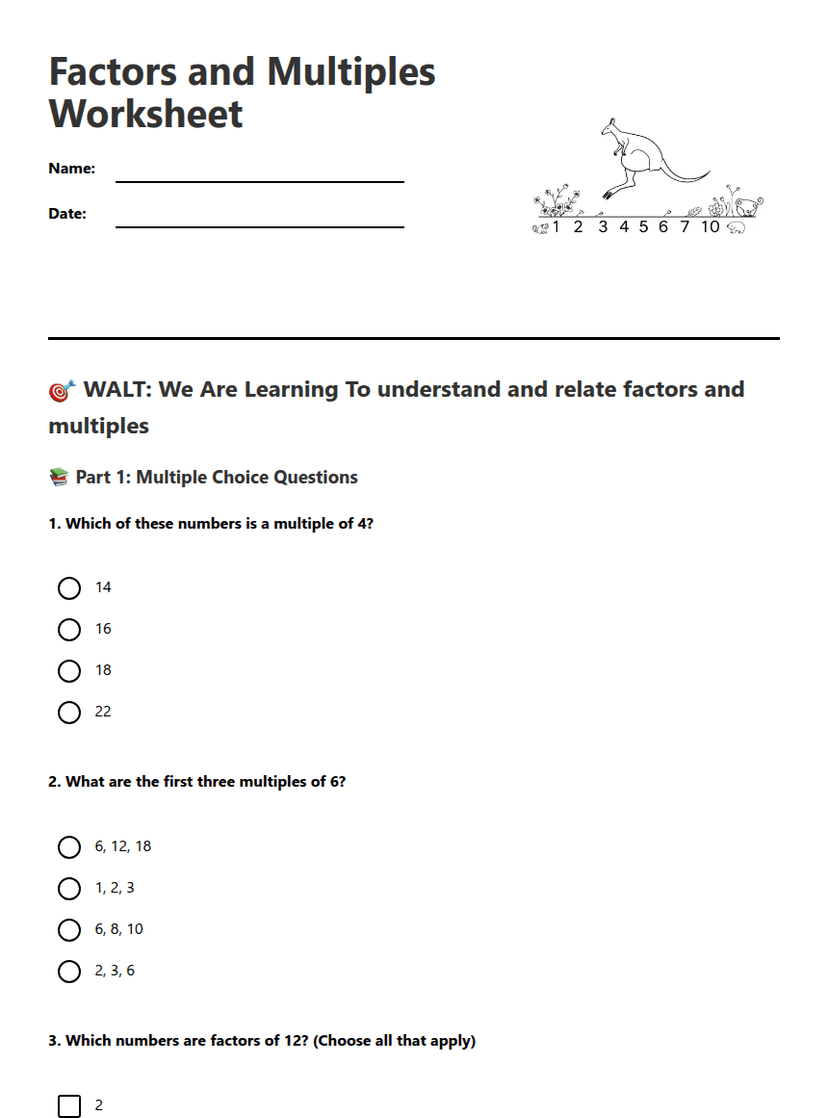 Factors and Multiples Worksheet