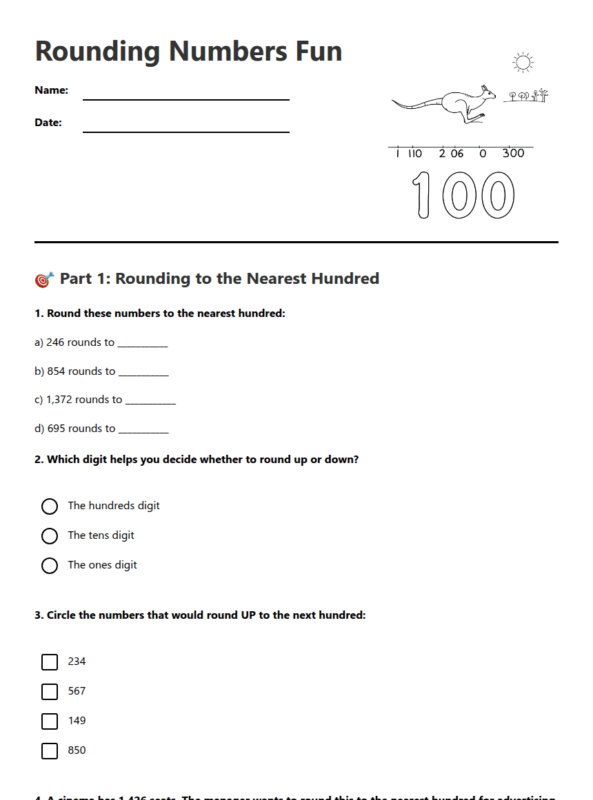 Rounding Numbers Fun worksheet preview