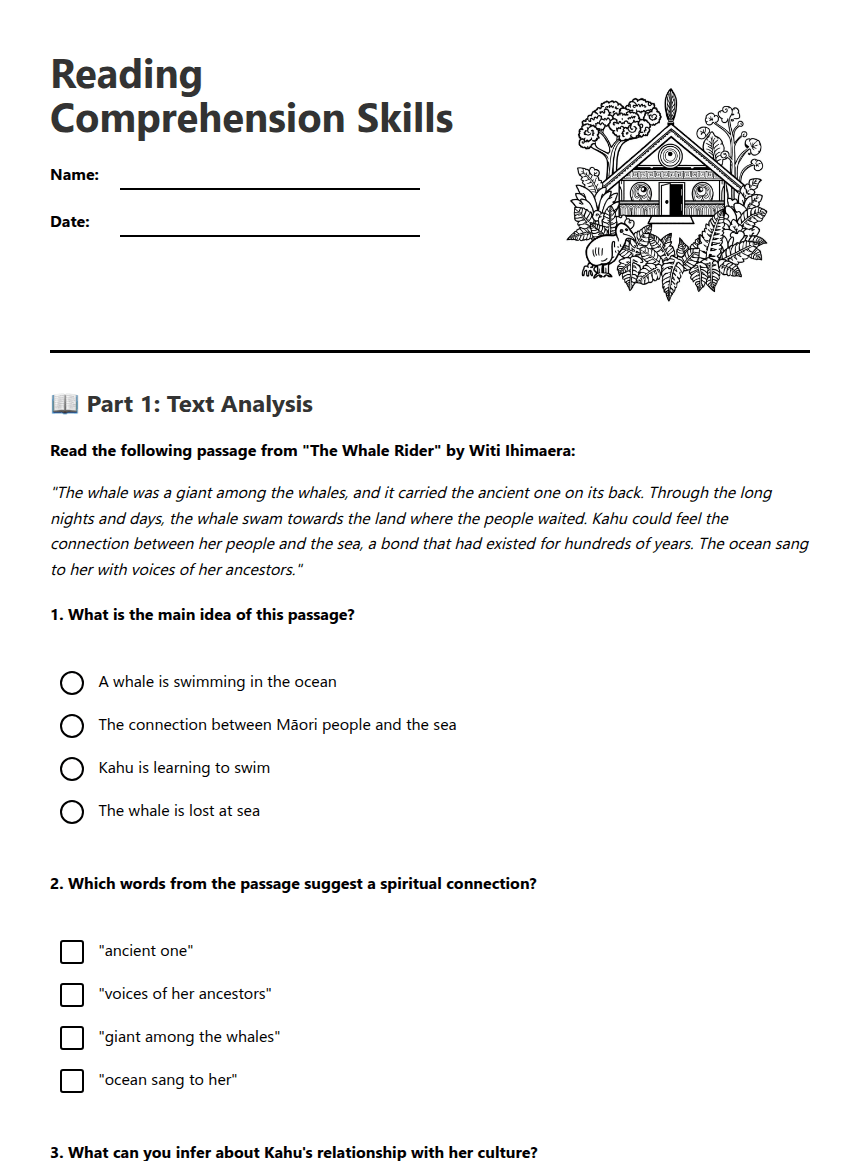 Reading Comprehension Skills worksheet preview