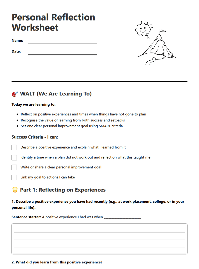 Personal Reflection Worksheet