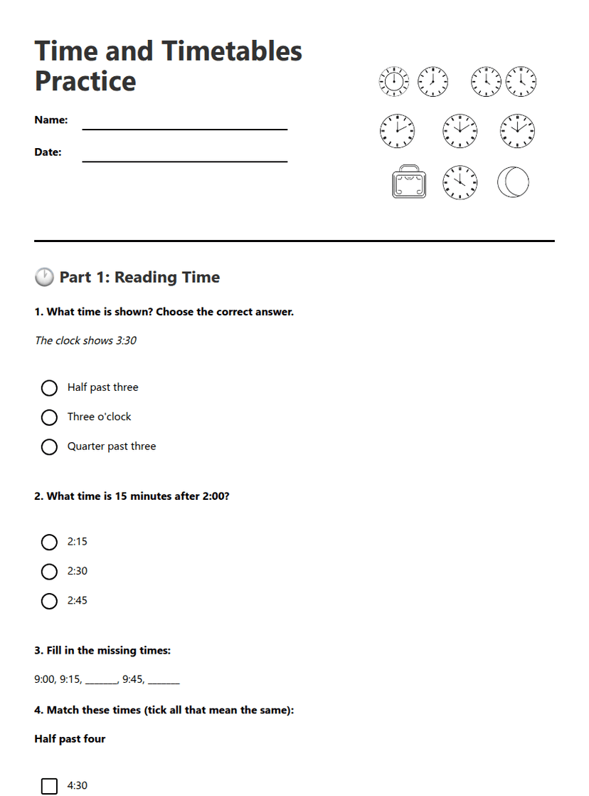 Time and Timetables Practice