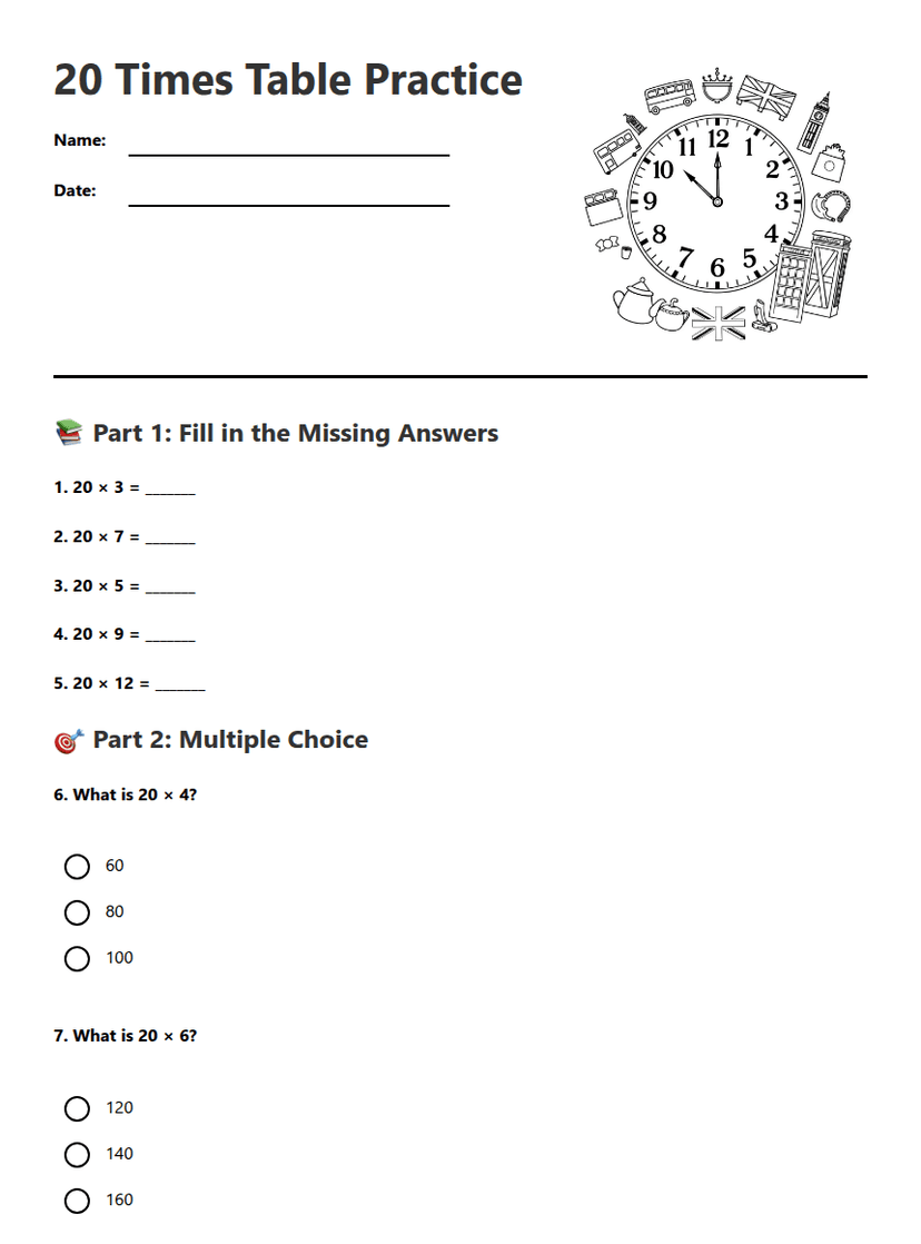 20 Times Table Practice