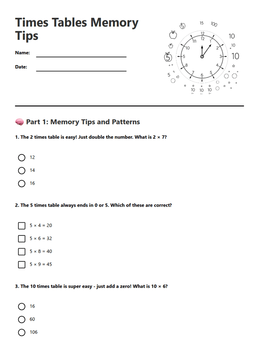Times Tables Memory Tips
