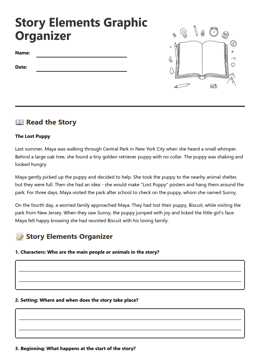 Story Elements Graphic Organizer worksheet preview