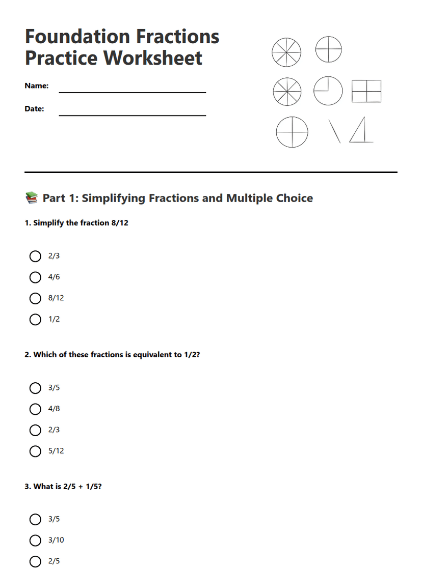 Foundation Fractions Practice Worksheet
