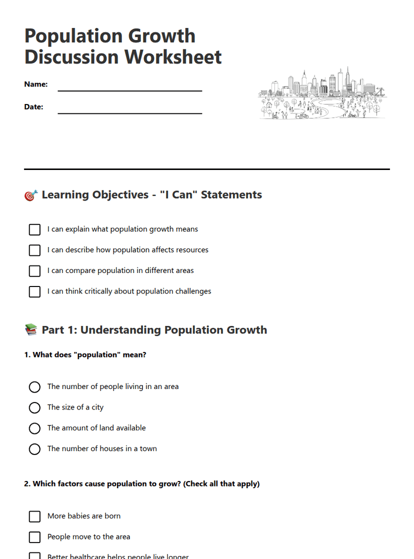 Population Growth Discussion Worksheet