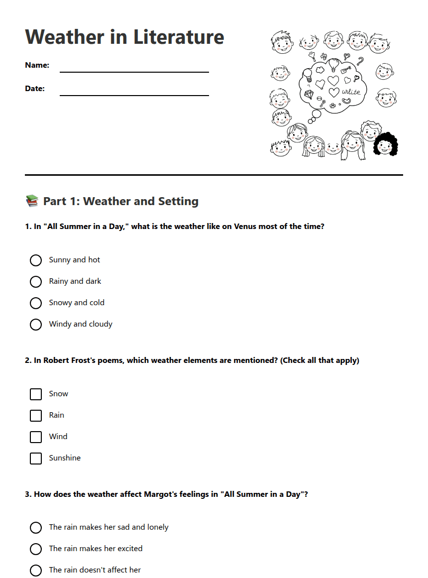 Weather in Literature worksheet preview