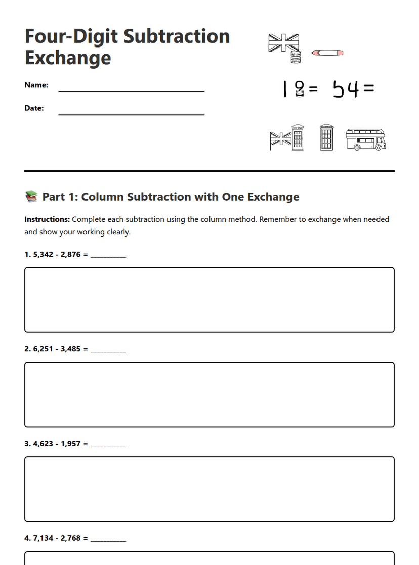 Four-Digit Subtraction Exchange