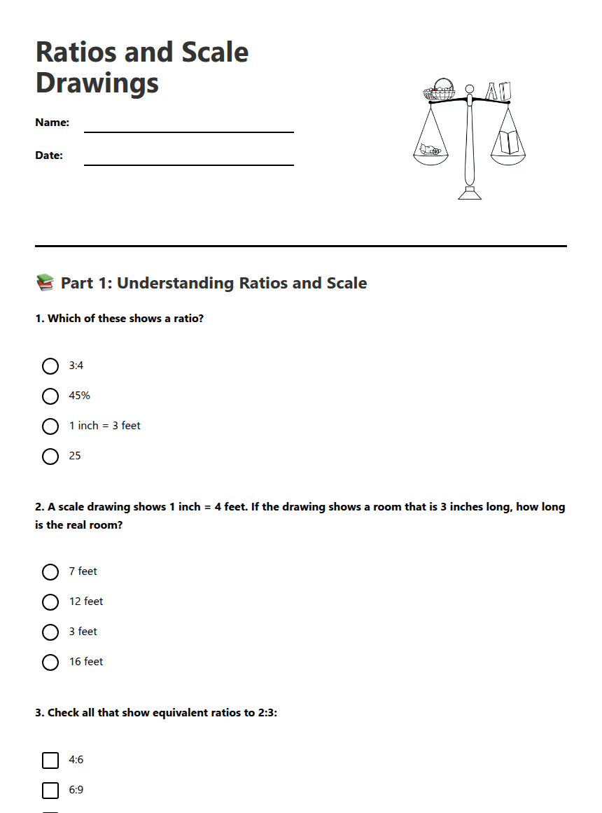 Ratios and Scale Drawings worksheet preview