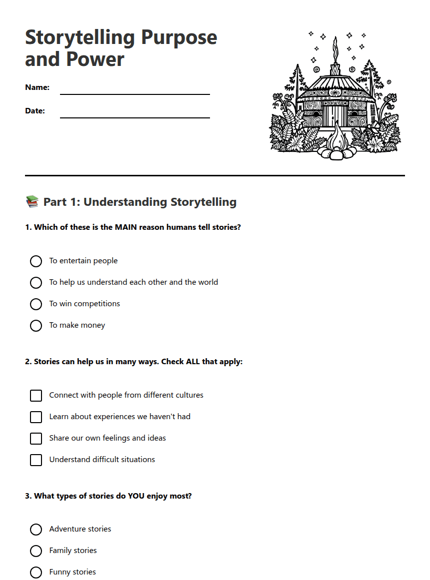 Storytelling Purpose and Power worksheet preview
