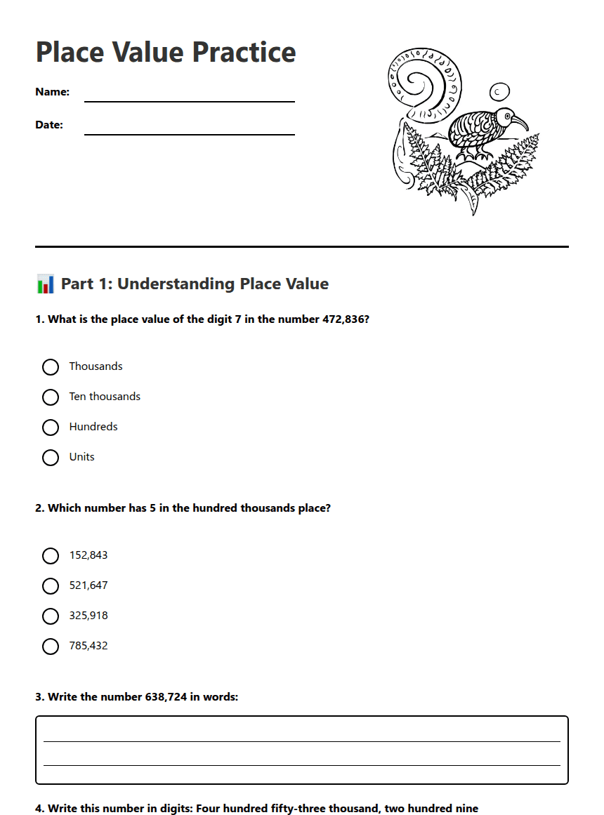 Place Value Practice worksheet preview