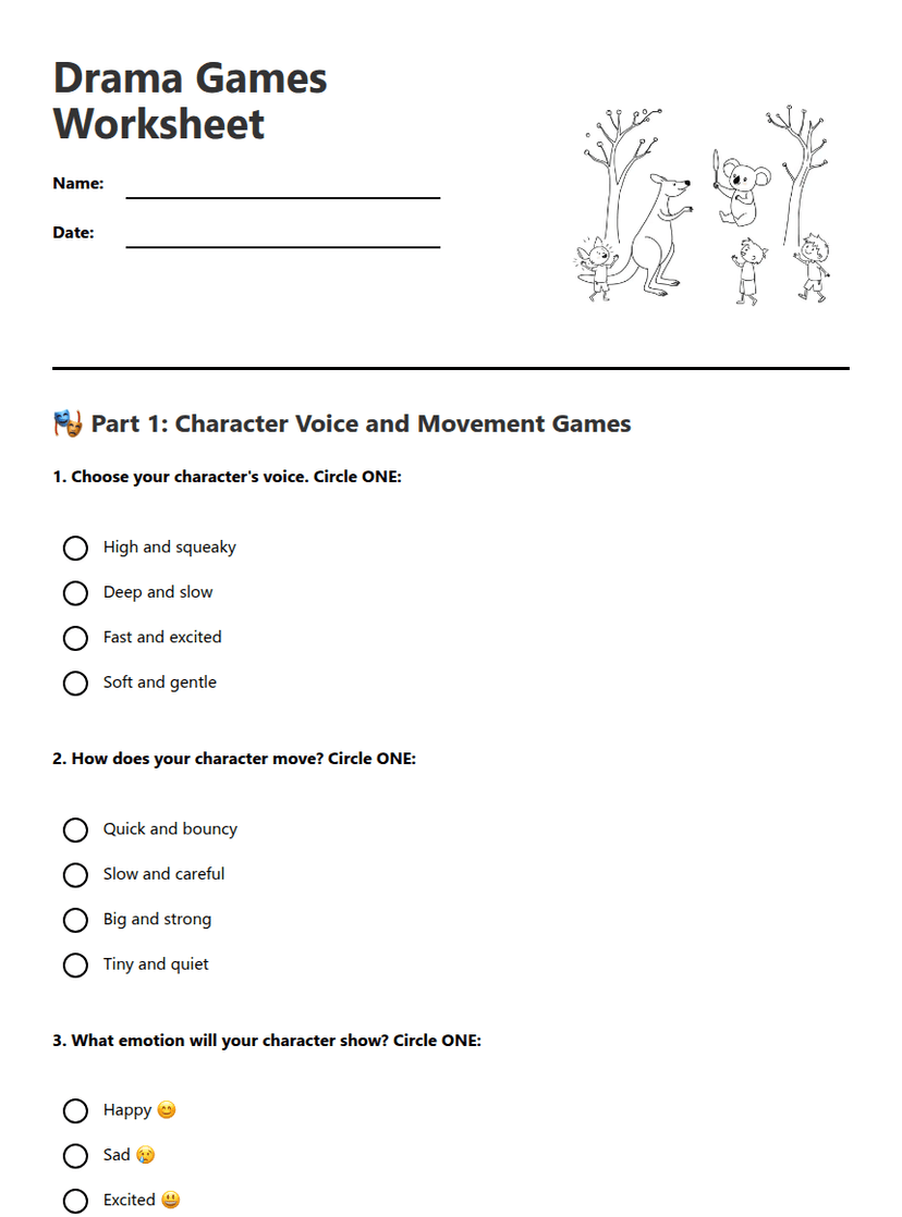 Drama Games Worksheet