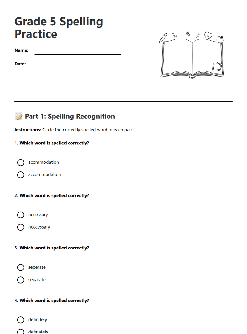 Grade 5 Spelling Practice