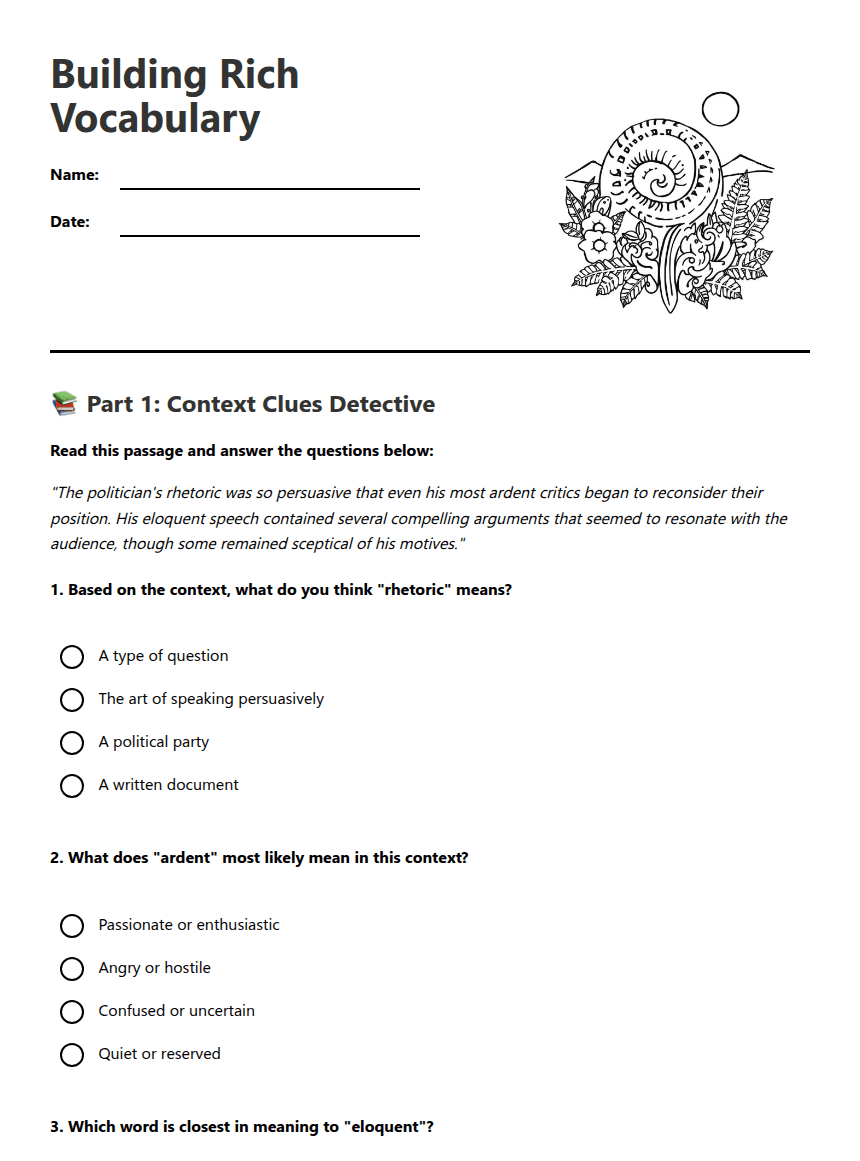 Building Rich Vocabulary worksheet preview