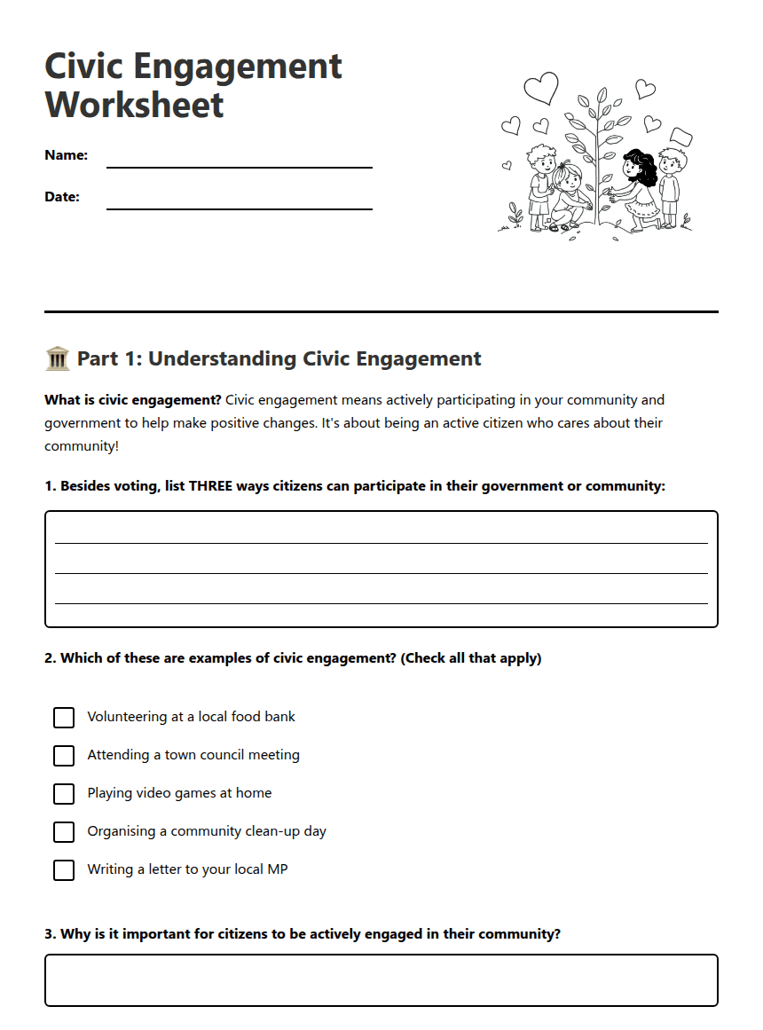 Civic Engagement Worksheet worksheet preview