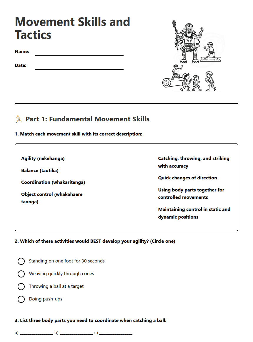 Movement Skills and Tactics worksheet preview