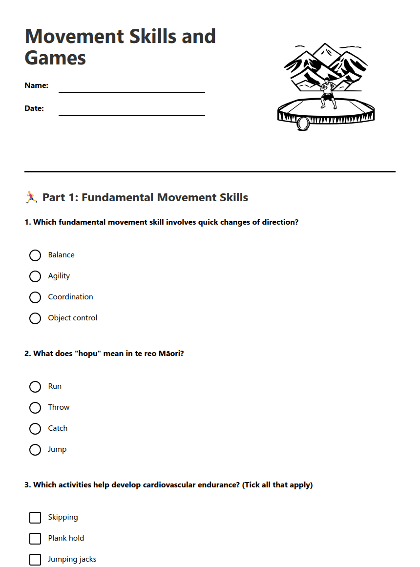 Movement Skills and Games worksheet preview