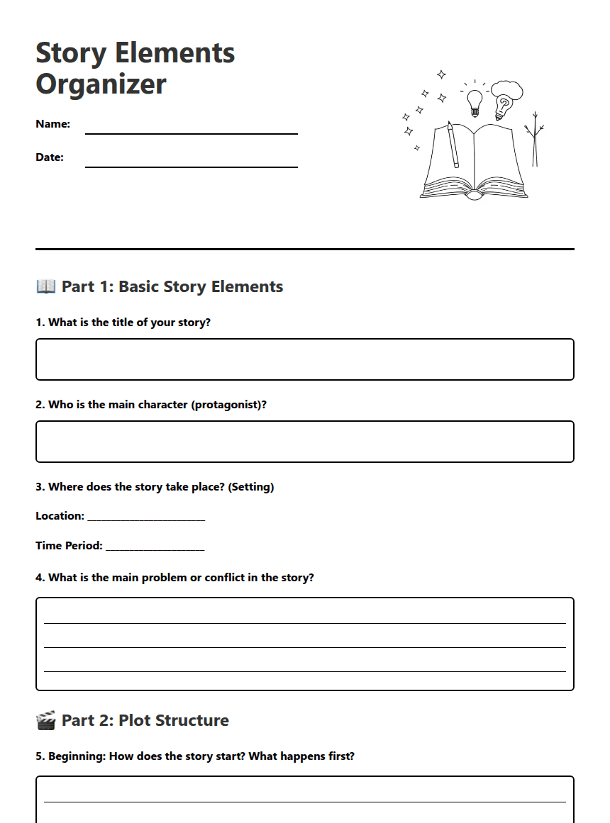 Story Elements Organizer worksheet preview