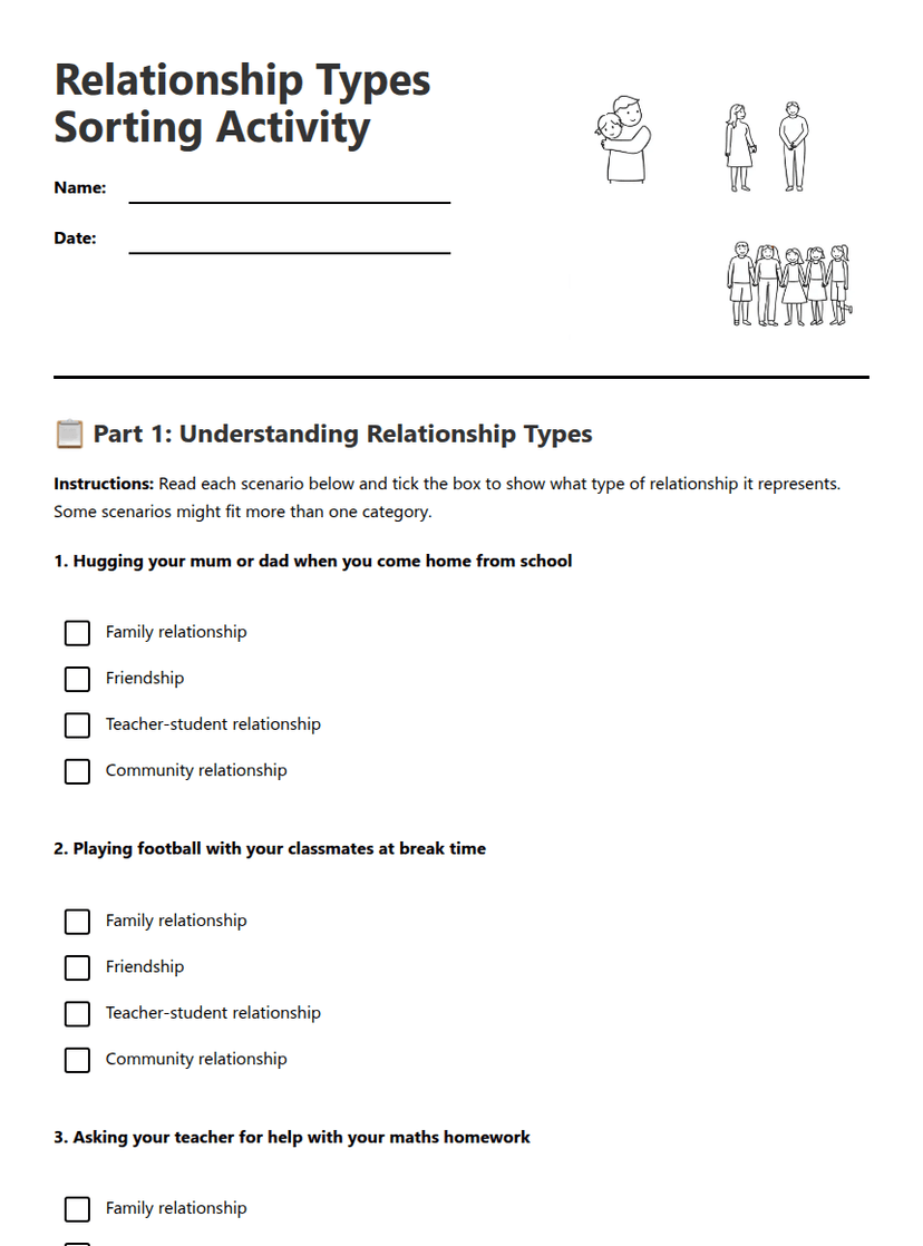Relationship Types Sorting Activity