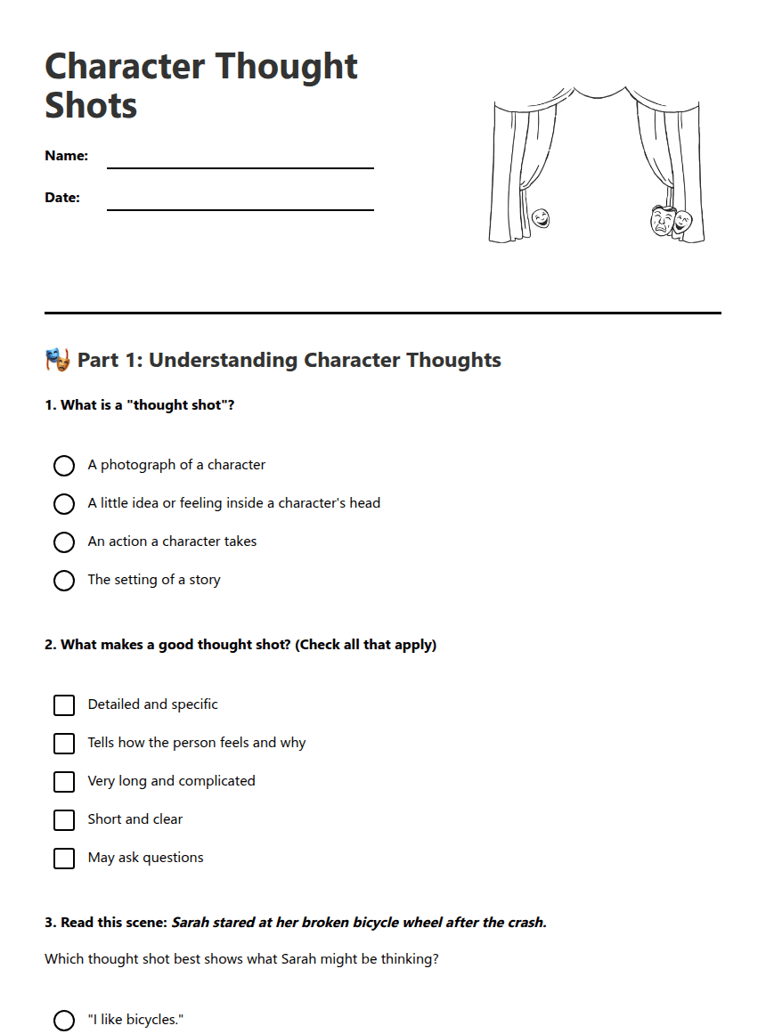 Character Thought Shots worksheet preview